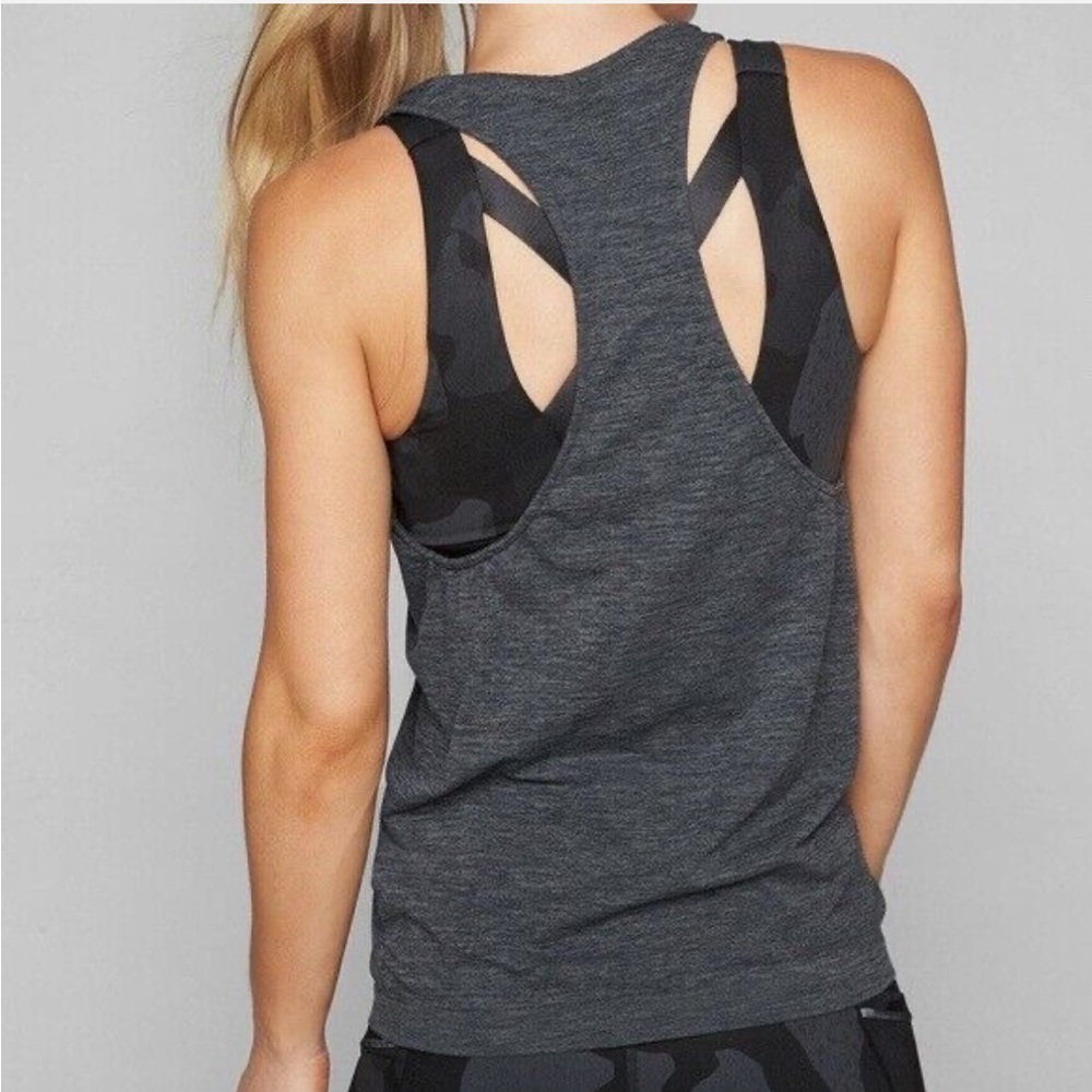 Athleta Reverb High Neck Tank | Size Gray Seamless Mesh Racerback